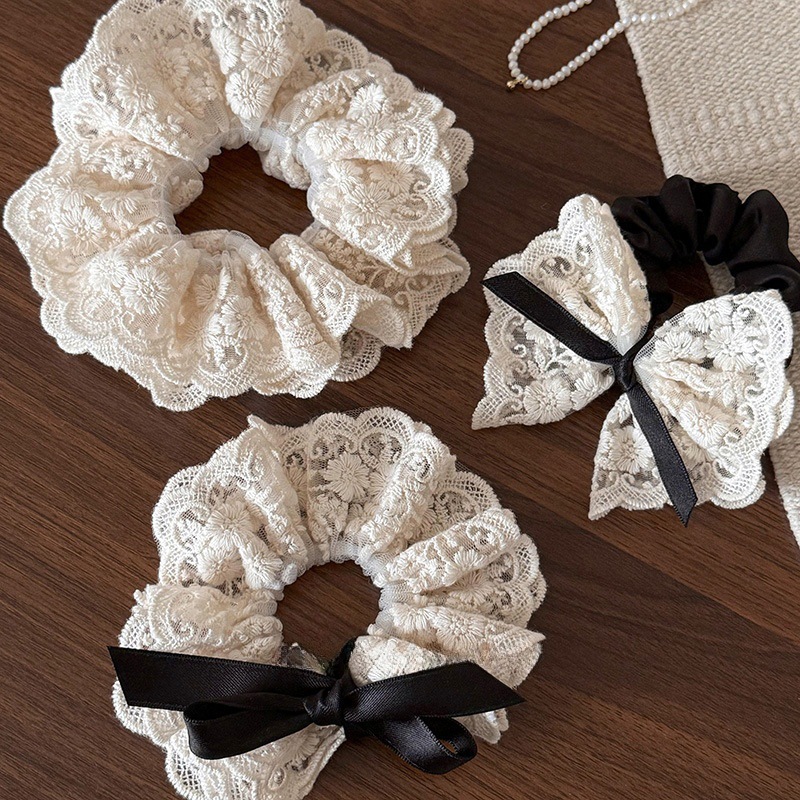 Lace Ribbon Trim - Francuska retro dwuwarstwowa kokarda koronkowa opaska
