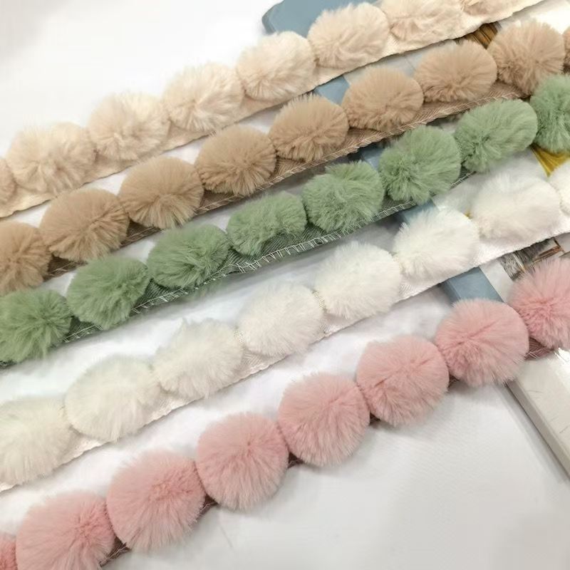 Fringe Ribbon Sewing - 3cm Sztuczne futro królicze pompony z