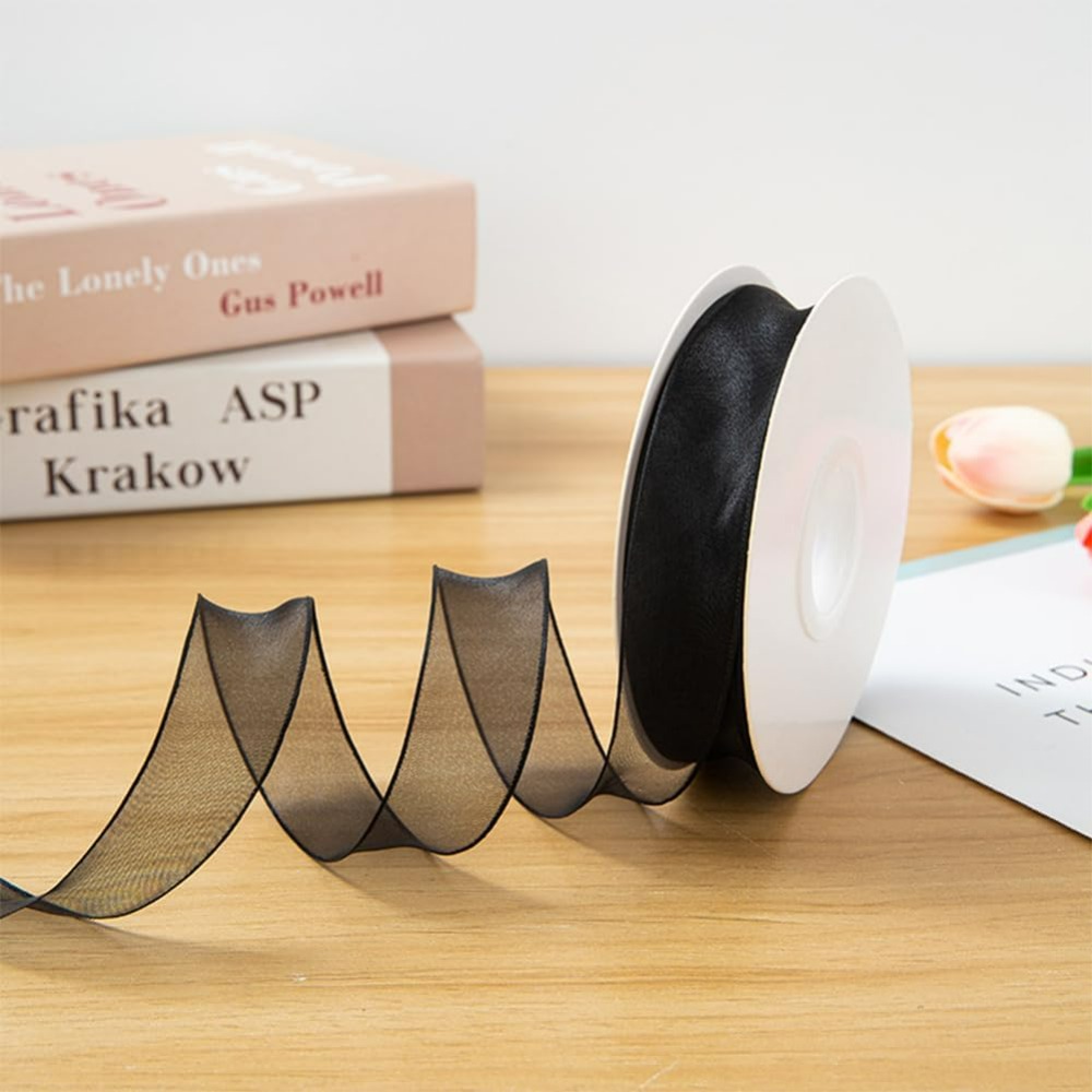 1-calowa czarna wstążka z orga – Organza Ribbon Spool recenzja i cena