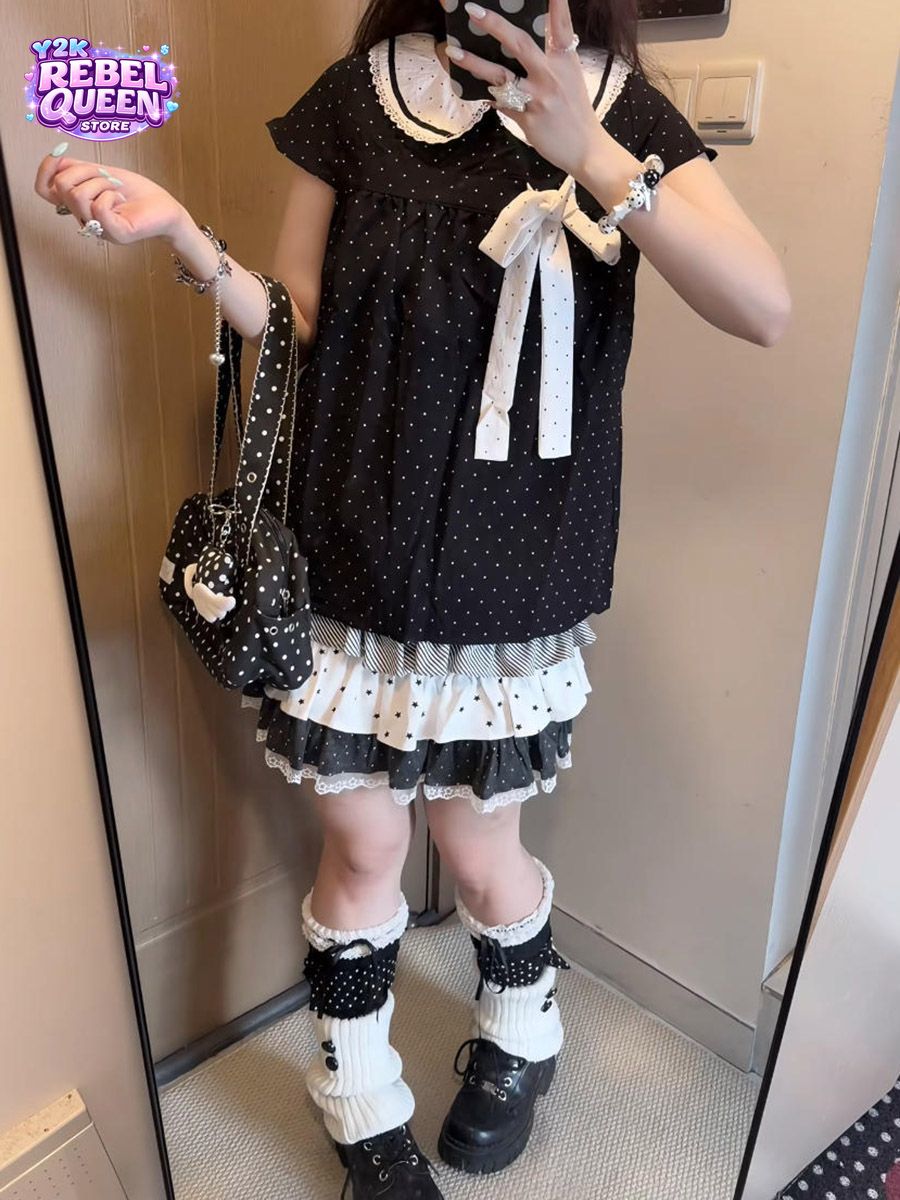 Zestaw dwuczęściowy Y2K Kawaii – Lace Ribbon Trim recenzja i cena